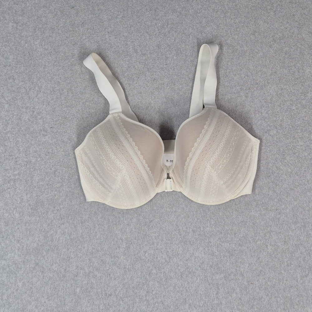 Spanx Women Bra 38D White Geometric Bra Llelujah Underwired Lace Front Closure
